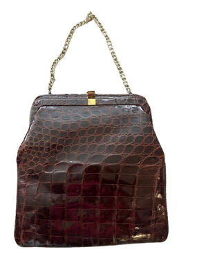 VTG Mayer New York Alligator Crocodile 40's 50's Frame Zip Bag Purse w Chain